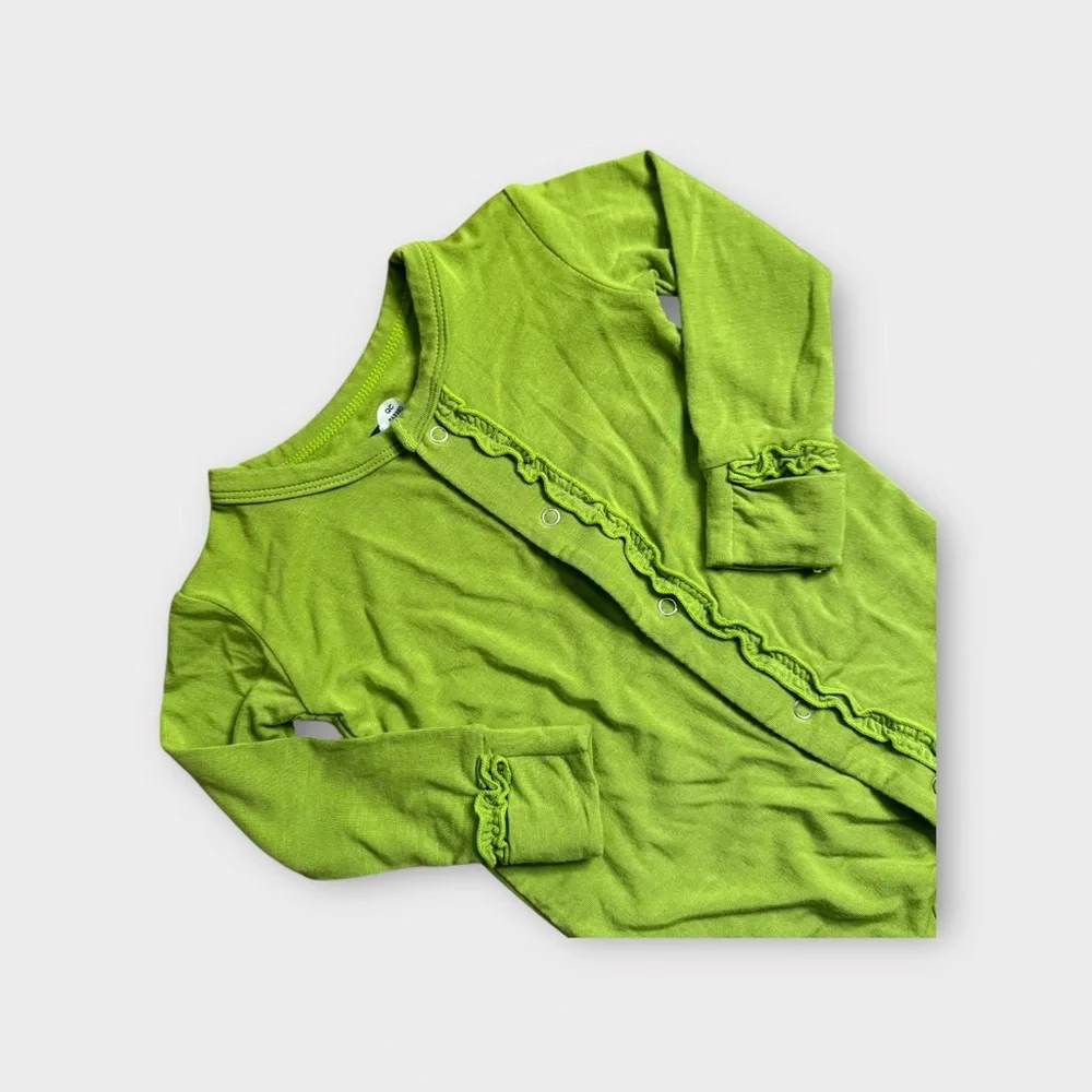 Kickee Pants Solid Muffin Ruffle Green Bamboo Footie With Snaps